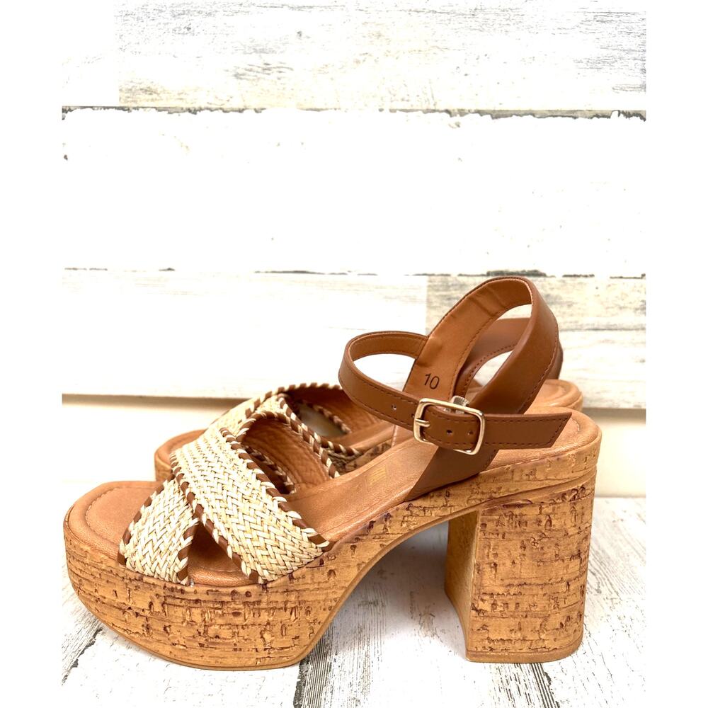 Seychelles Womens 10 Beige Bravo Wedge Platform Sandals Strappy Casual